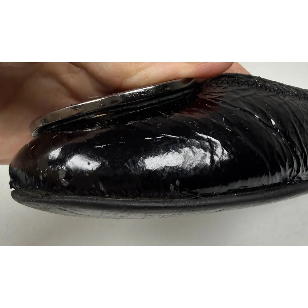 Tory Burch Reva Ballet Flats Women 7 Black Patent Leather Logo Glitter Medallion